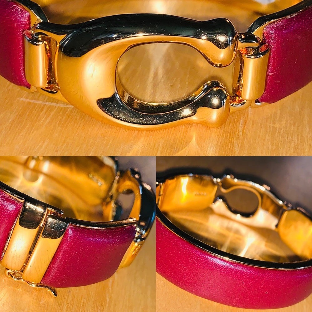 Leather and Gold Coach Cuff Bracelet